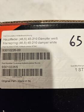 93010226s Ktm Oem 65sx Rear Shock Spring Rider Weight 99 Lbs 45 N/mm
