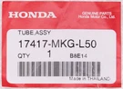 Genuine Honda Tube Assembly Part Number 17417-MKG-L50. Fixed Price $61.99.